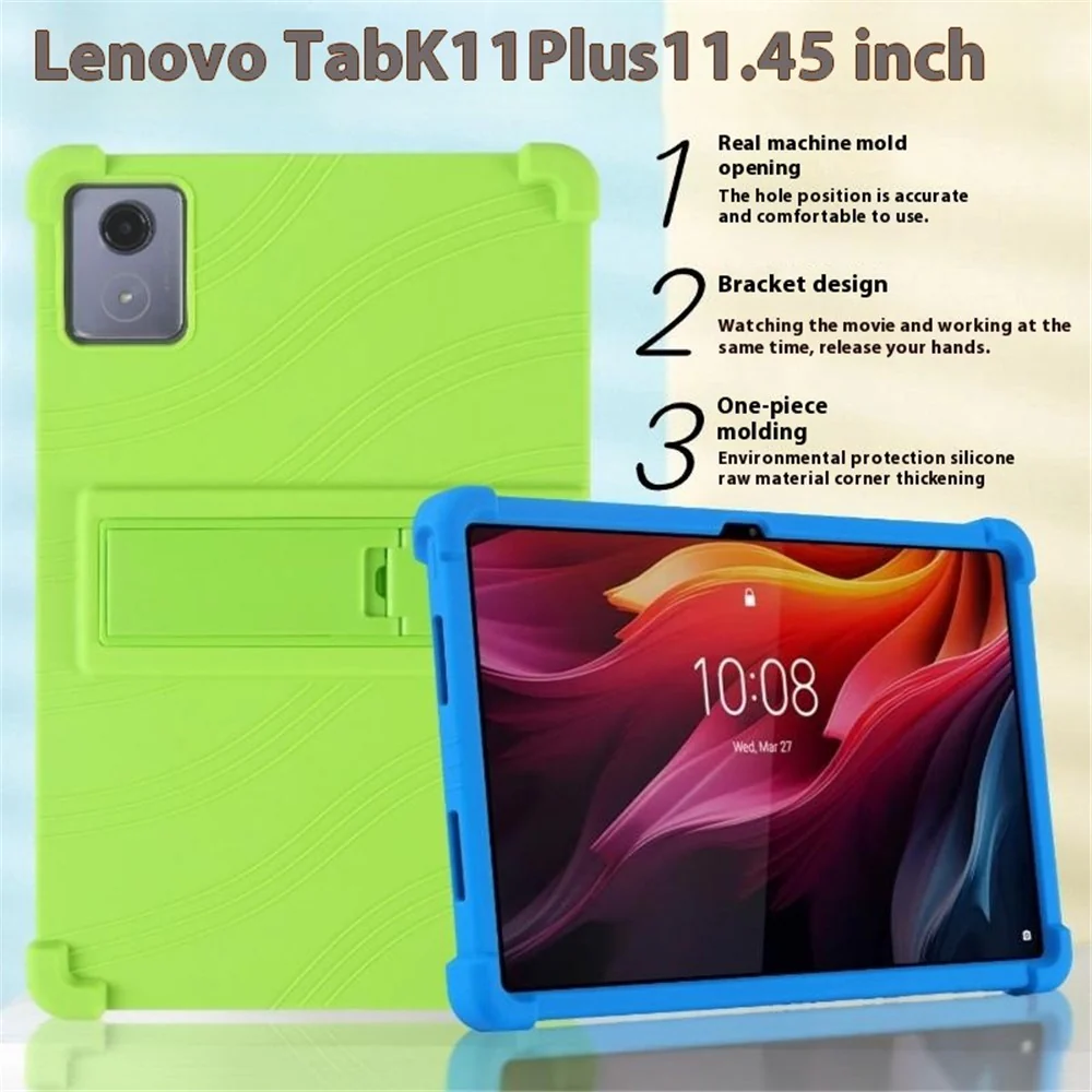 For Lenovo Tab K11 Plus Silicone Case with Kickstand Rugged Protective Cover - Black - Image 7