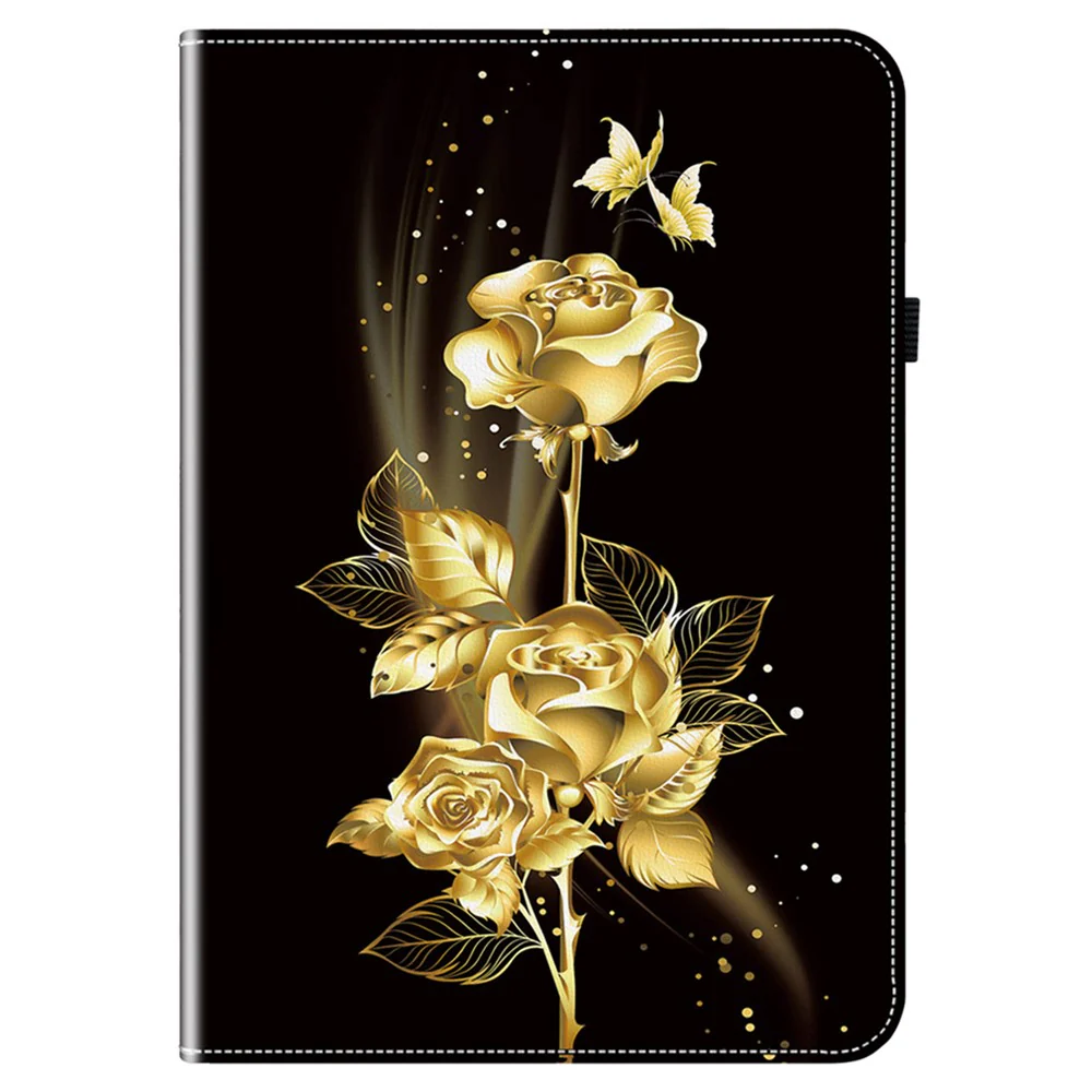 For Lenovo Tab K11 Plus Stand Case Pattern Print Card Slots PU Leather Tablet Cover - Gold Butterfly Rose - Image 5