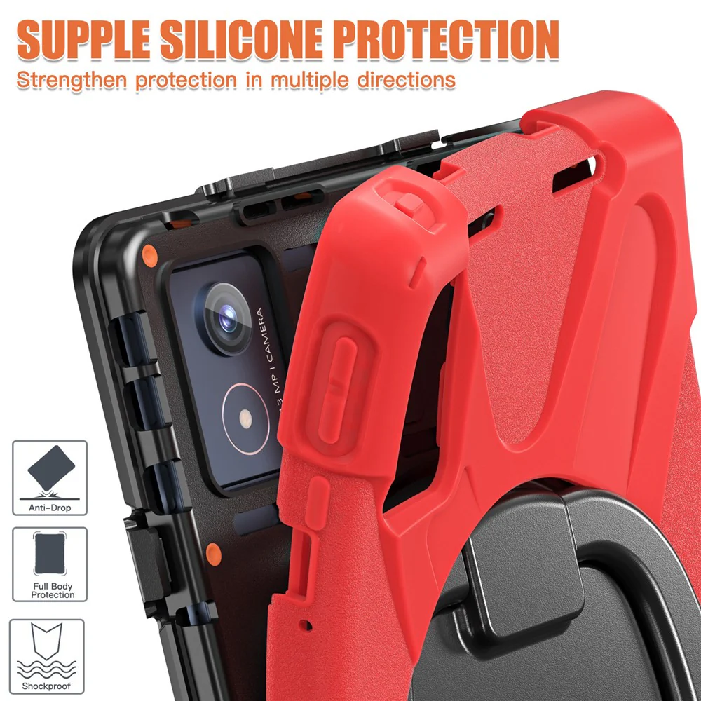 For Lenovo Tab K11 Plus / Zhaoyang K11 B352FU, TB230XC Case TPU + PC + Silicone Tablet Cover Kickstand - Red - Image 2