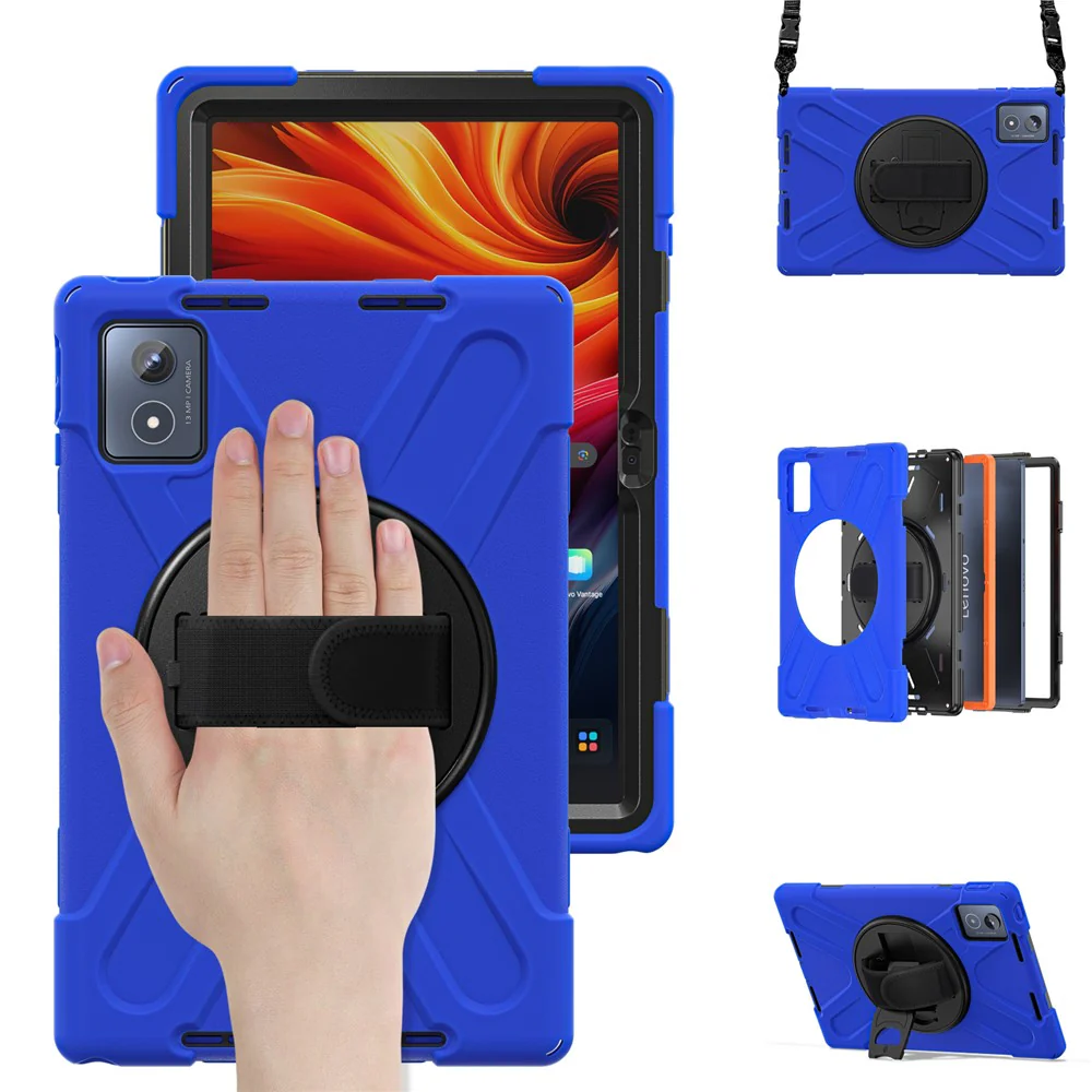 For Lenovo Tab K11 Plus / Zhaoyang K11 B352FU, TB230XC Kickstand Case TPU PC Silicone Tablet Cover with Shoulder Strap - Blue - Image 2
