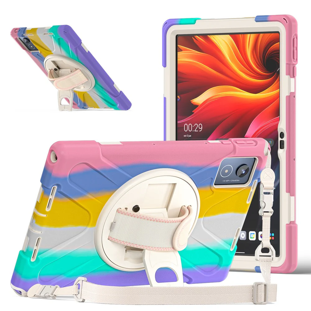 For Lenovo Tab K11 Plus / Zhaoyang K11 B352FU, TB230XC Kickstand Case TPU PC Silicone Tablet Cover with Shoulder Strap - Colorful Pink - Image 3
