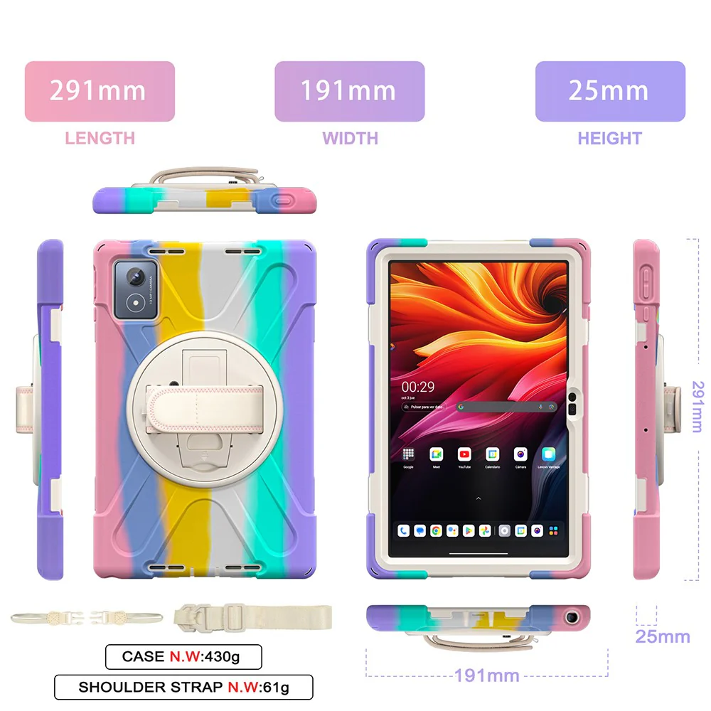 For Lenovo Tab K11 Plus / Zhaoyang K11 B352FU, TB230XC Kickstand Case TPU PC Silicone Tablet Cover with Shoulder Strap - Colorful Pink - Image 7