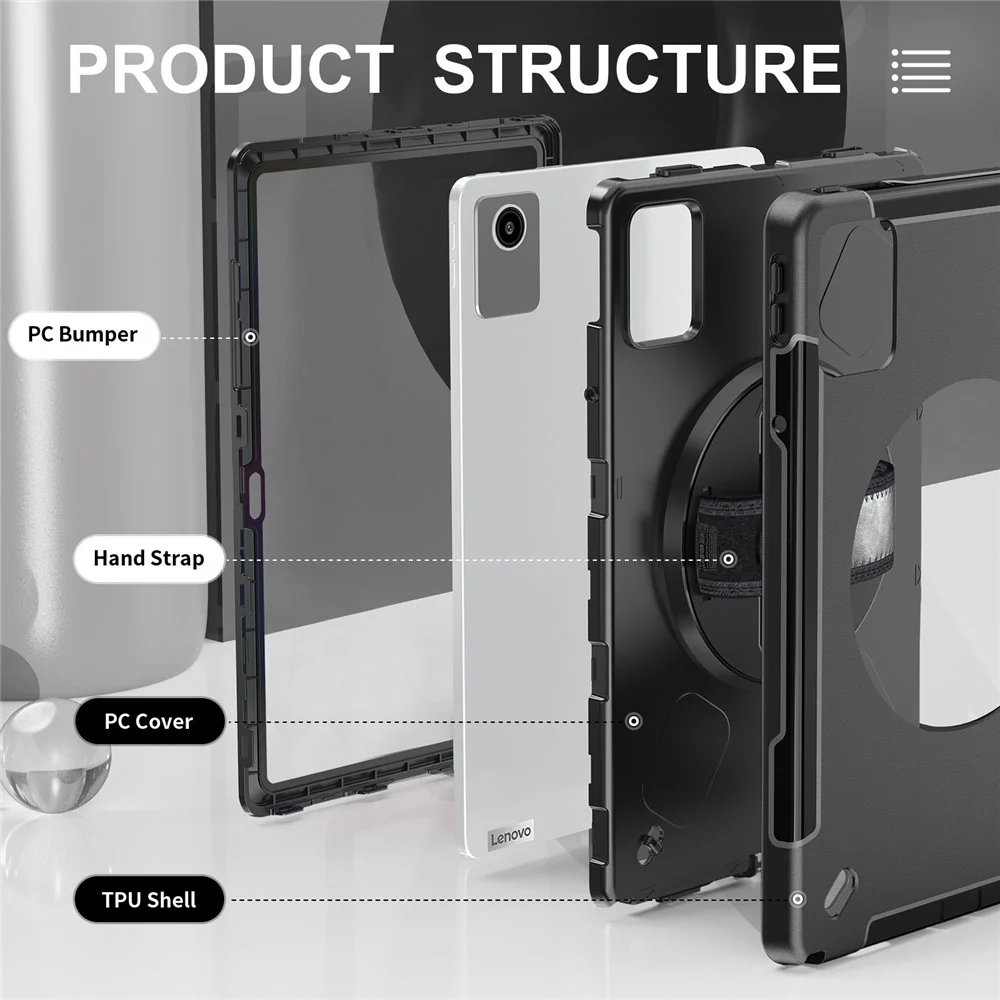 For Lenovo Tab K11 / Tab M11 Case PC + TPU Kickstand Tablet Cover with Pen Slot, Shoulder Strap - Image 6