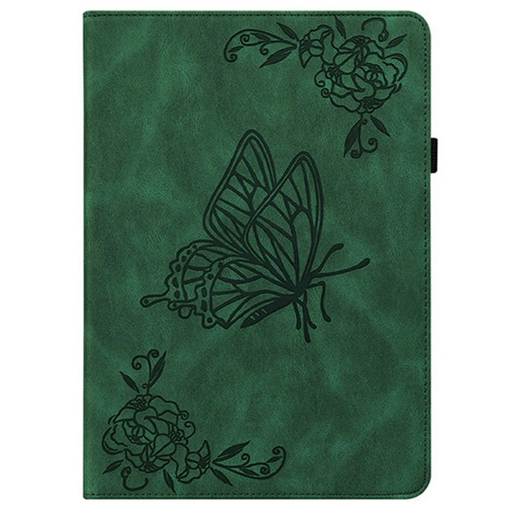 For Lenovo Tab K9 Case Butterfly Flower Imprint PU Leather Tablet Cover with Card Slots - Green - Image 5