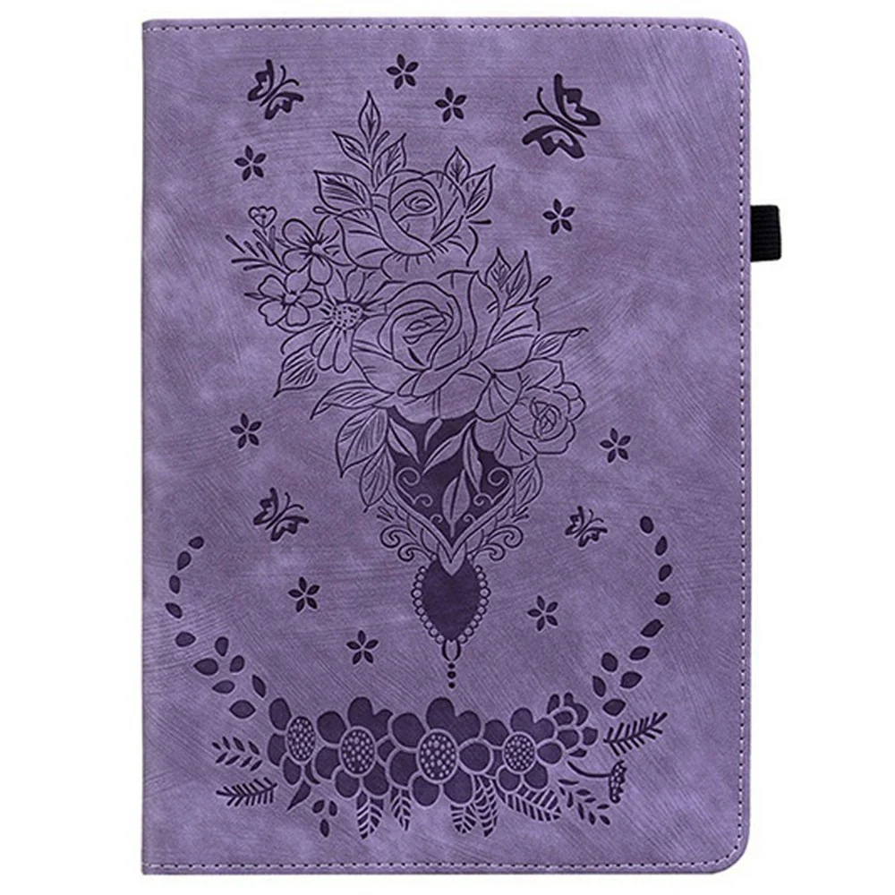 For Lenovo Tab K9 Case Card Holder Anti-Scratch Leather Cover Rose Flower Imprint - Purple - Image 5