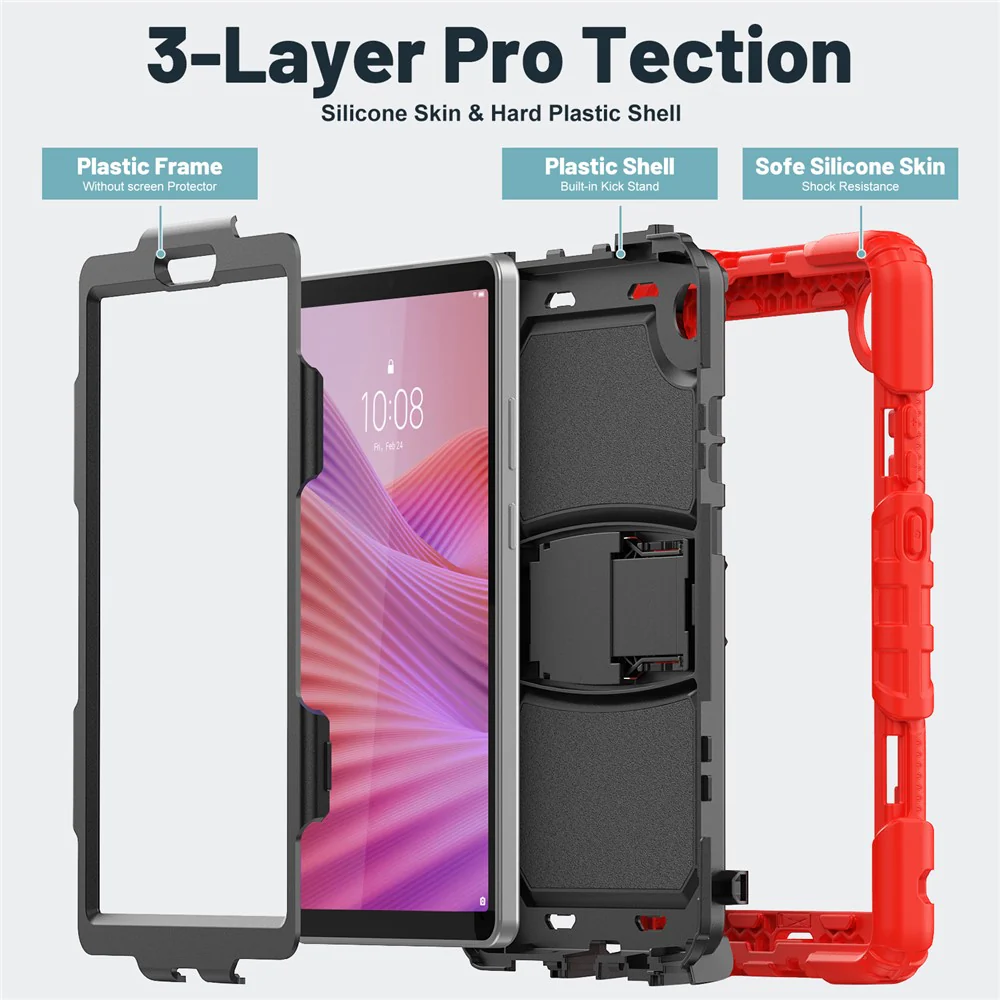 For Lenovo Tab K9 Case Kickstand PC + Silicone Shockproof Tablet Cover - Red - Image 5