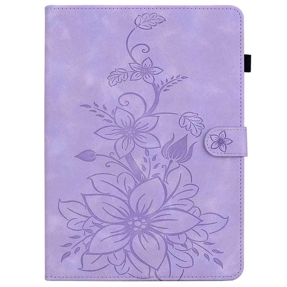 For Lenovo Tab K9 Case Lily Flower Imprint Card Slots Leather Tablet Cover - Purple - Image 5