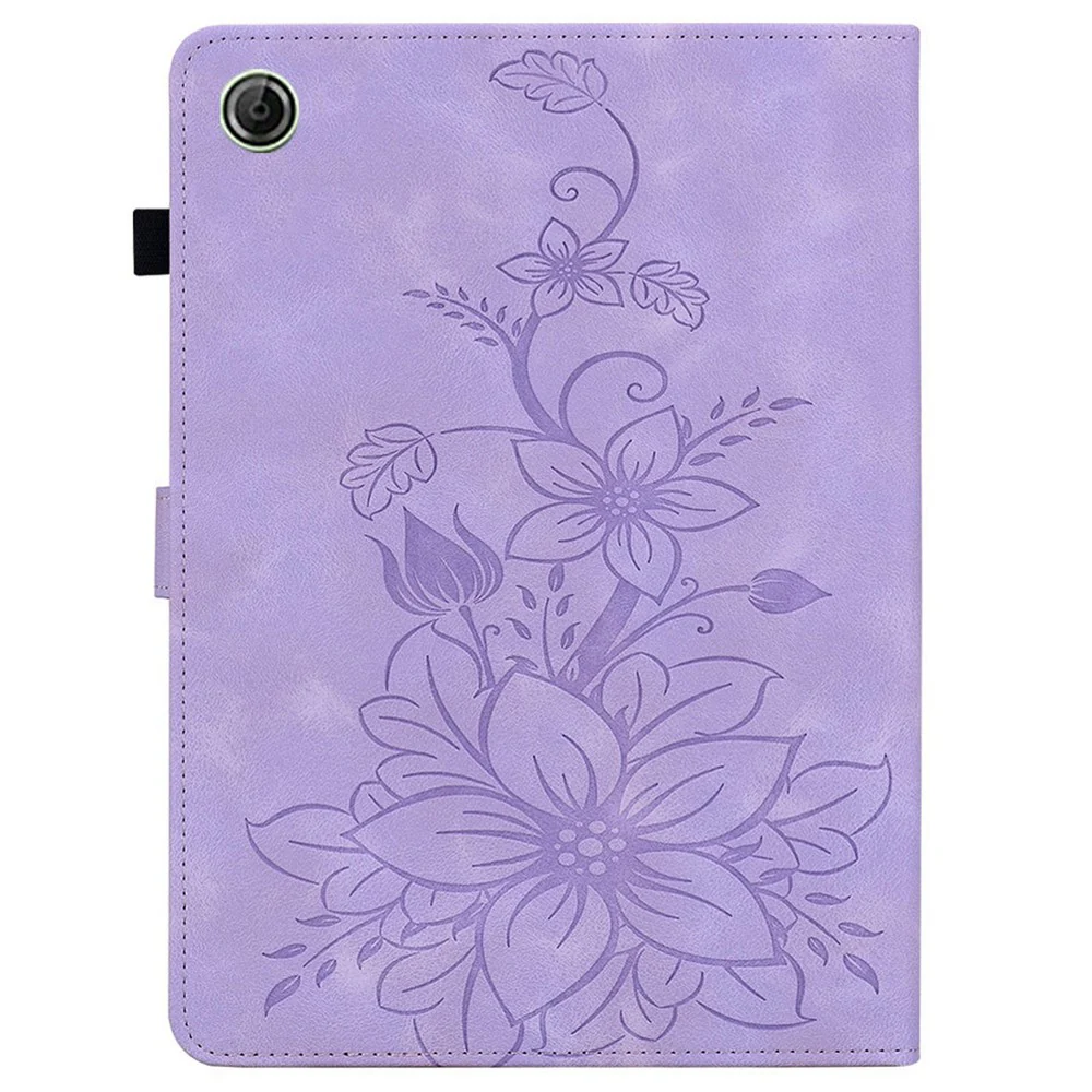 For Lenovo Tab K9 Case Lily Flower Imprint Card Slots Leather Tablet Cover - Purple - Image 6