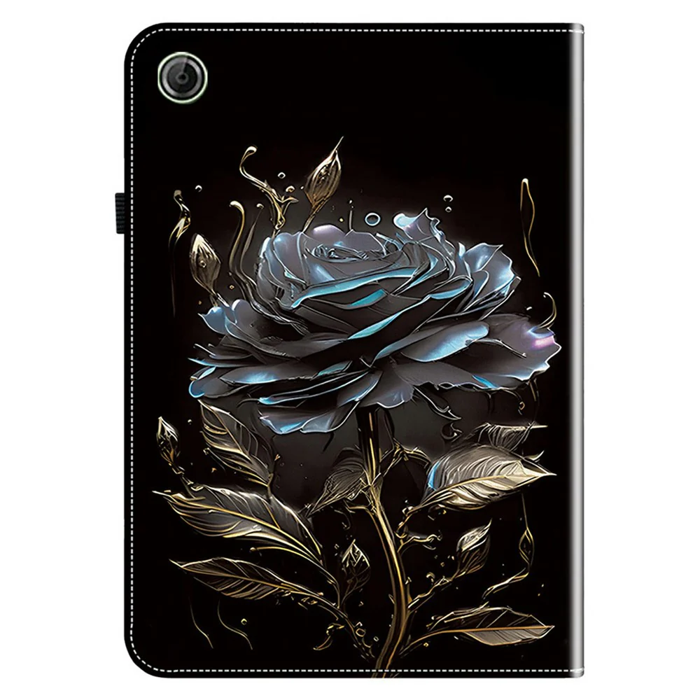For Lenovo Tab K9 Leather Case Pattern Printed Stand Tablet Cover with Card Slots - Black Rose - Image 6