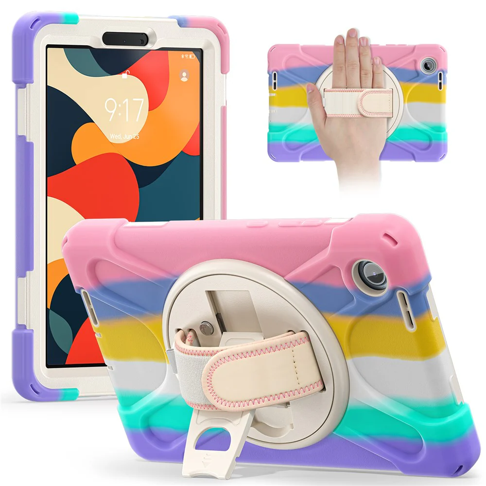 For Lenovo Tab K9 / Tab One Case TPU + PC + Silicone Kickstand Anti Drop Tablet Cover - Colorful Pink