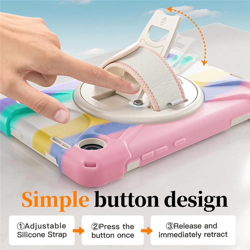 For Lenovo Tab K9 / Tab One Case TPU + PC + Silicone Kickstand Anti Drop Tablet Cover - Colorful Pink - Image 3