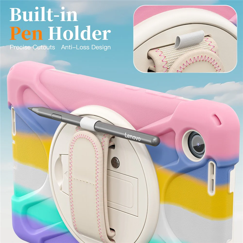 For Lenovo Tab K9 / Tab One Case TPU + PC + Silicone Kickstand Anti Drop Tablet Cover - Colorful Pink - Image 5