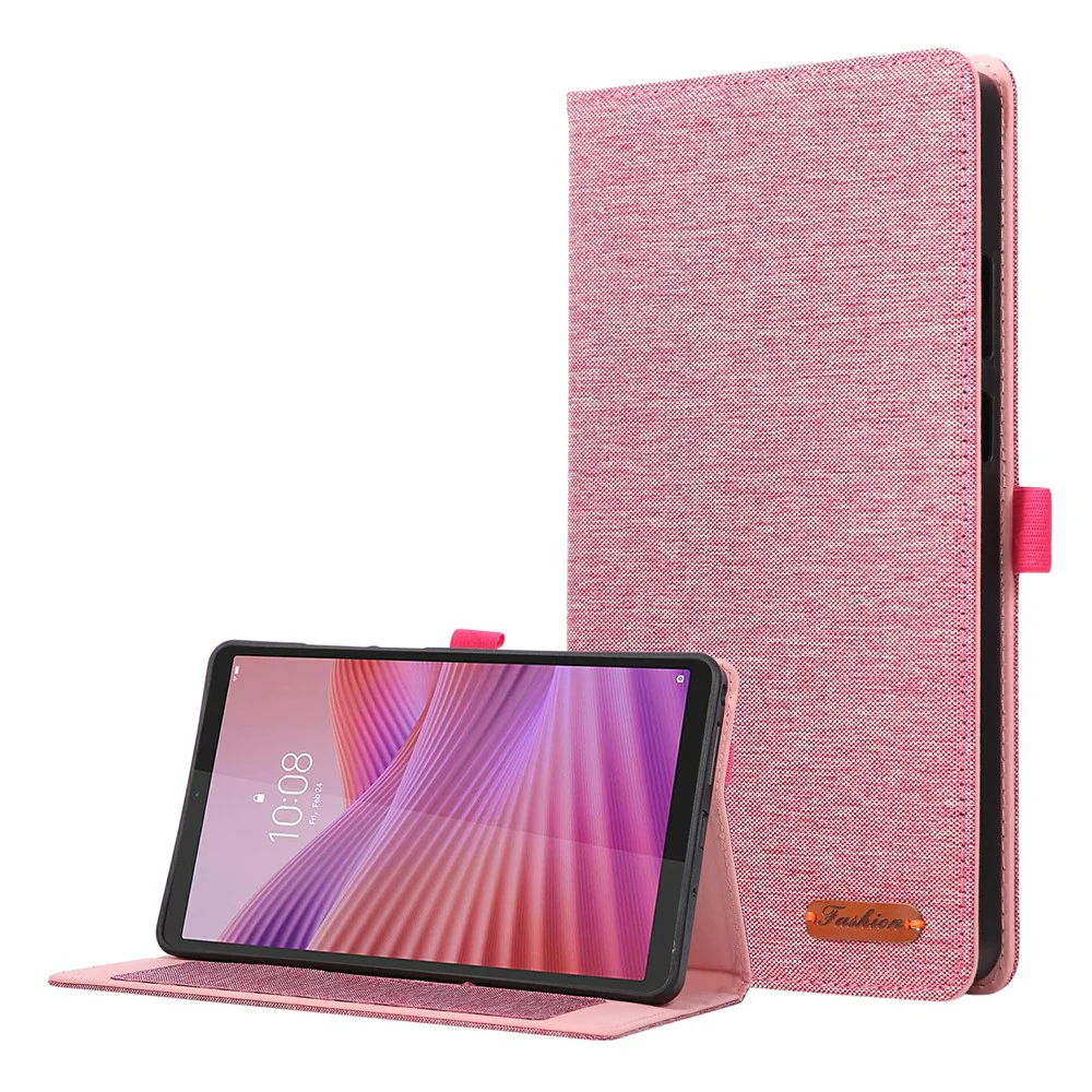 For Lenovo Tab K9 / Tab One Case with Stand Card Holder Cloth Texture Leather Tablet Cover - Pink