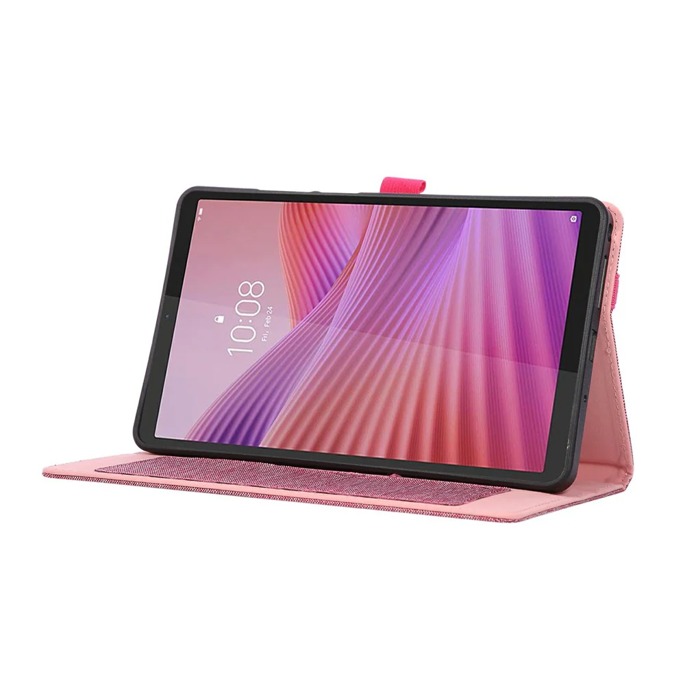 For Lenovo Tab K9 / Tab One Case with Stand Card Holder Cloth Texture Leather Tablet Cover - Pink - Image 3