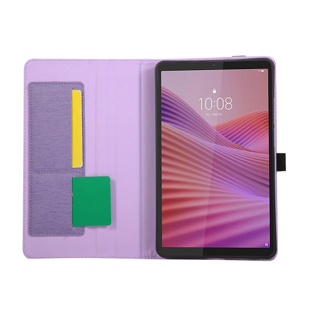 For Lenovo Tab K9 / Tab One Case with Stand Card Holder Cloth Texture Leather Tablet Cover - Purple - Image 2