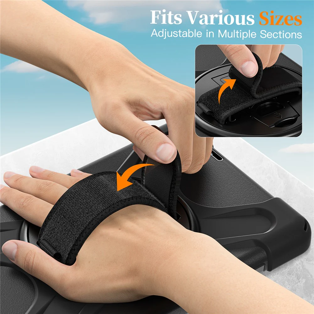 For Lenovo Tab K9 / Tab One Kickstand Case TPU PC Silicone Tablet Cover with Shoulder Strap - Black - Image 5