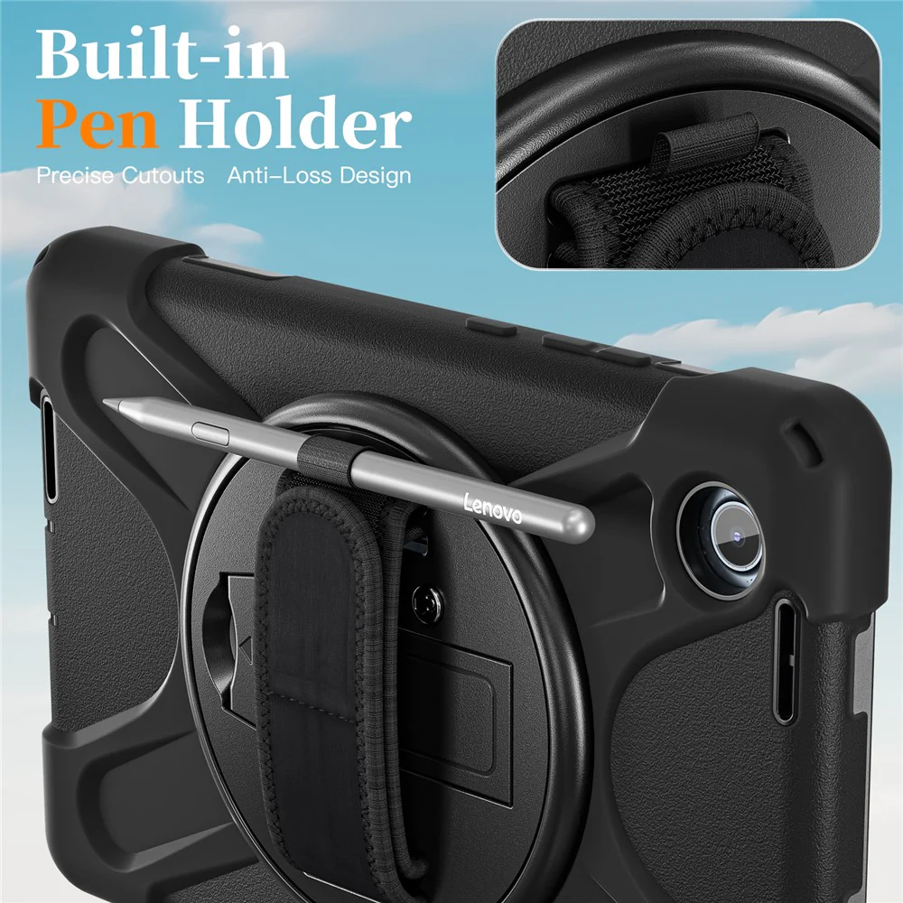 For Lenovo Tab K9 / Tab One Kickstand Case TPU PC Silicone Tablet Cover with Shoulder Strap - Black - Image 6