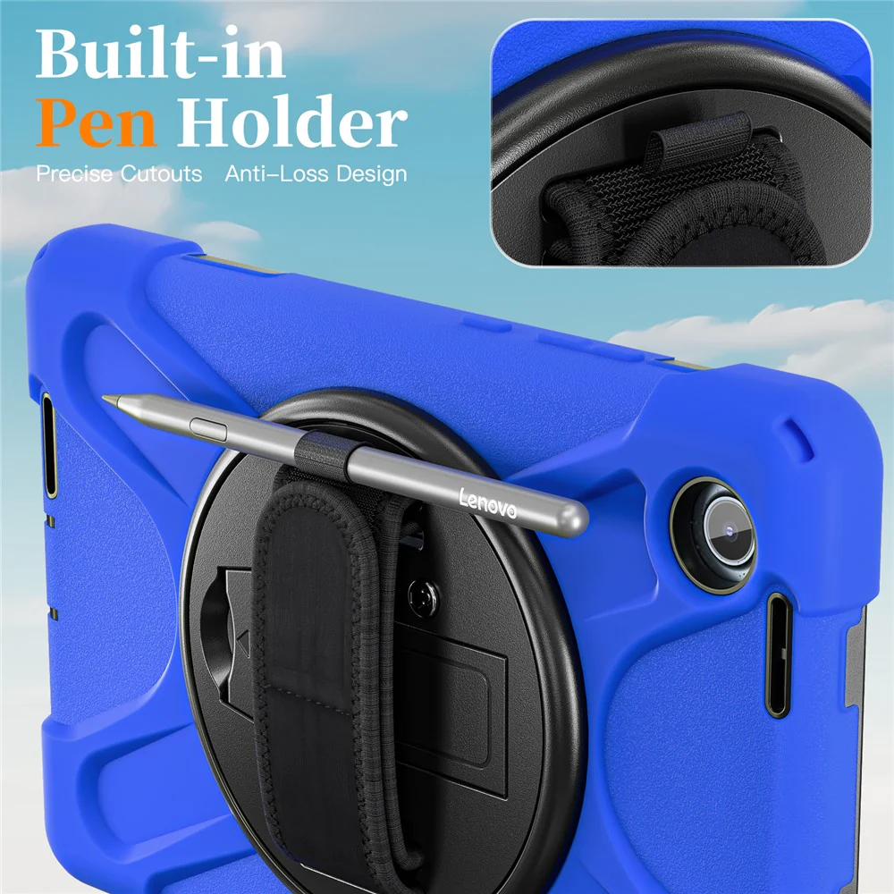 For Lenovo Tab K9 / Tab One Kickstand Case TPU PC Silicone Tablet Cover with Shoulder Strap - Blue - Image 6