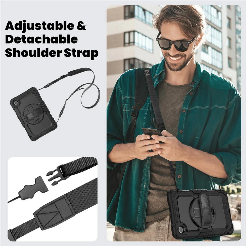 For Lenovo Tab K9 TB305FU Case PC + Silicone Tablet Cover with PET Film and Shoulder Strap - Black - Image 8