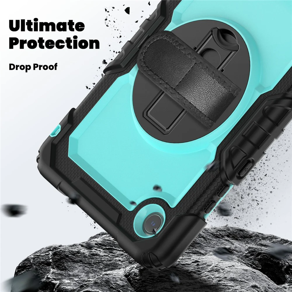 For Lenovo Tab K9 TB305FU Case PC + Silicone Tablet Cover with PET Film and Shoulder Strap - Black / Baby Blue - Image 4