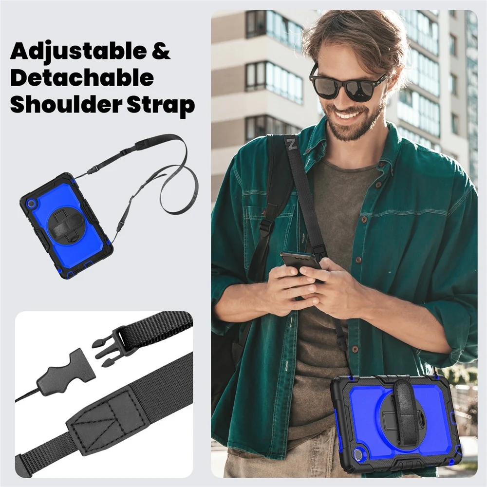 For Lenovo Tab K9 TB305FU Case PC + Silicone Tablet Cover with PET Film and Shoulder Strap - Black / Blue - Image 8