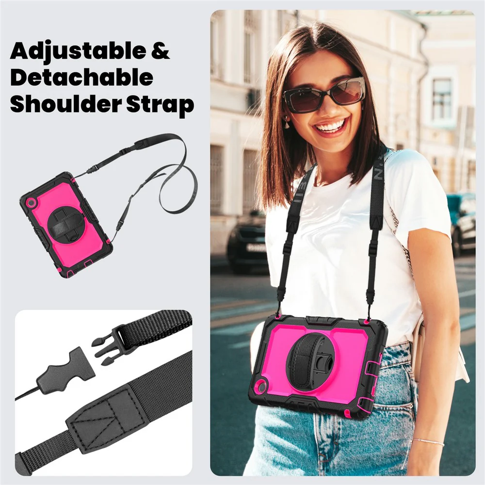 For Lenovo Tab K9 TB305FU Case PC + Silicone Tablet Cover with PET Film and Shoulder Strap - Black / Rose - Image 8