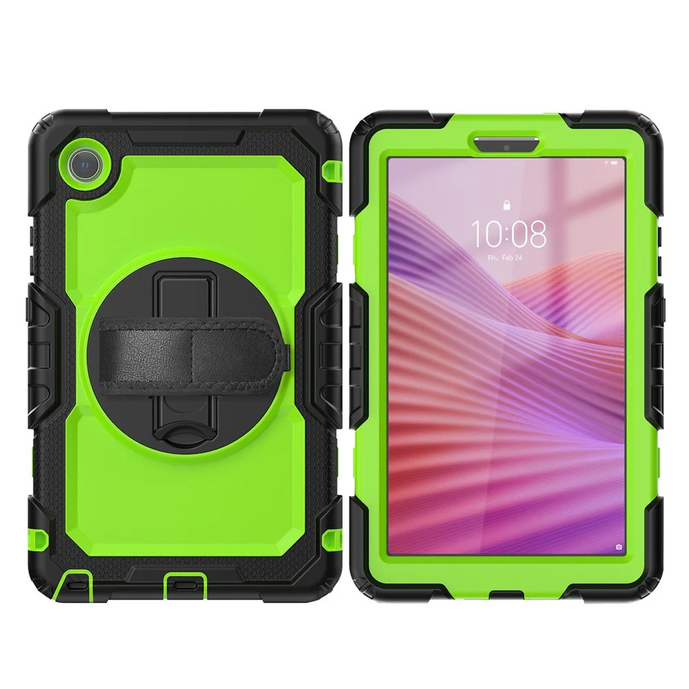 For Lenovo Tab K9 TB305FU Case PC + Silicone Tablet Cover with PET Film and Shoulder Strap - Black / Yellowgreen - Image 2