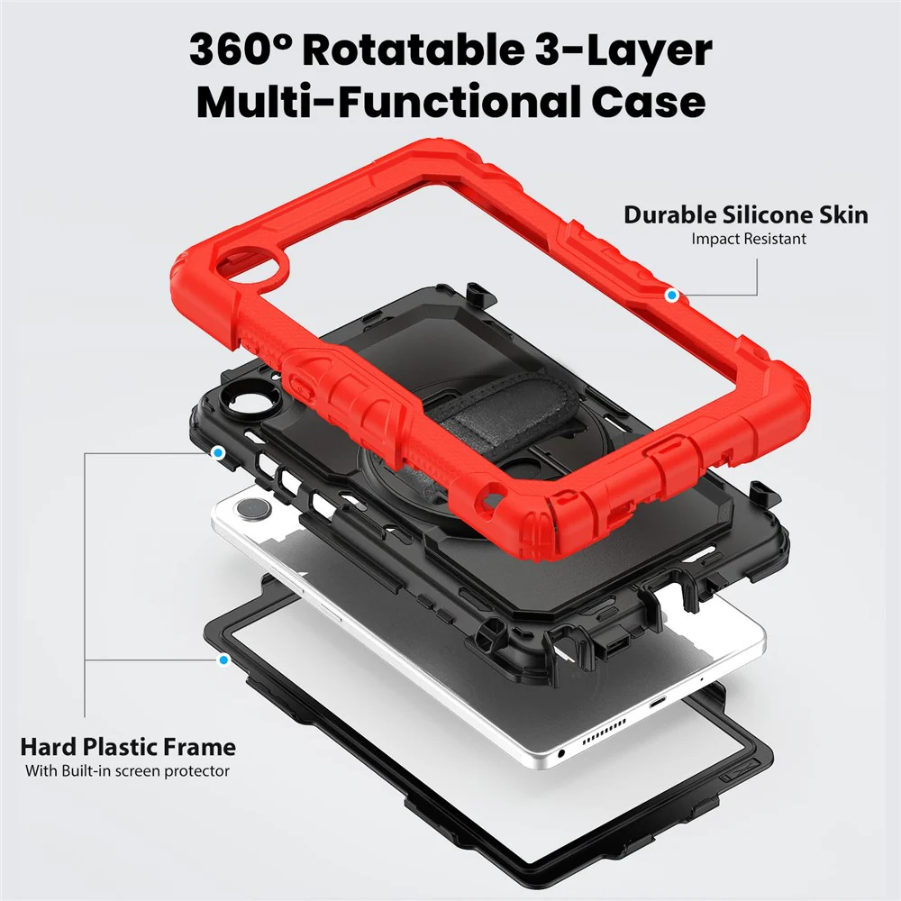 For Lenovo Tab K9 TB305FU Case PC + Silicone Tablet Cover with PET Film and Shoulder Strap - Red - Image 3