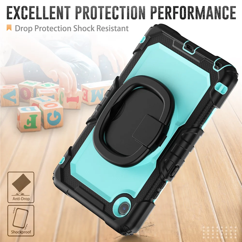 For Lenovo Tab K9 TB305FU Case Ring Kickstand PC + Silicone Shockproof Tablet Cover - Baby Blue / Black - Image 4