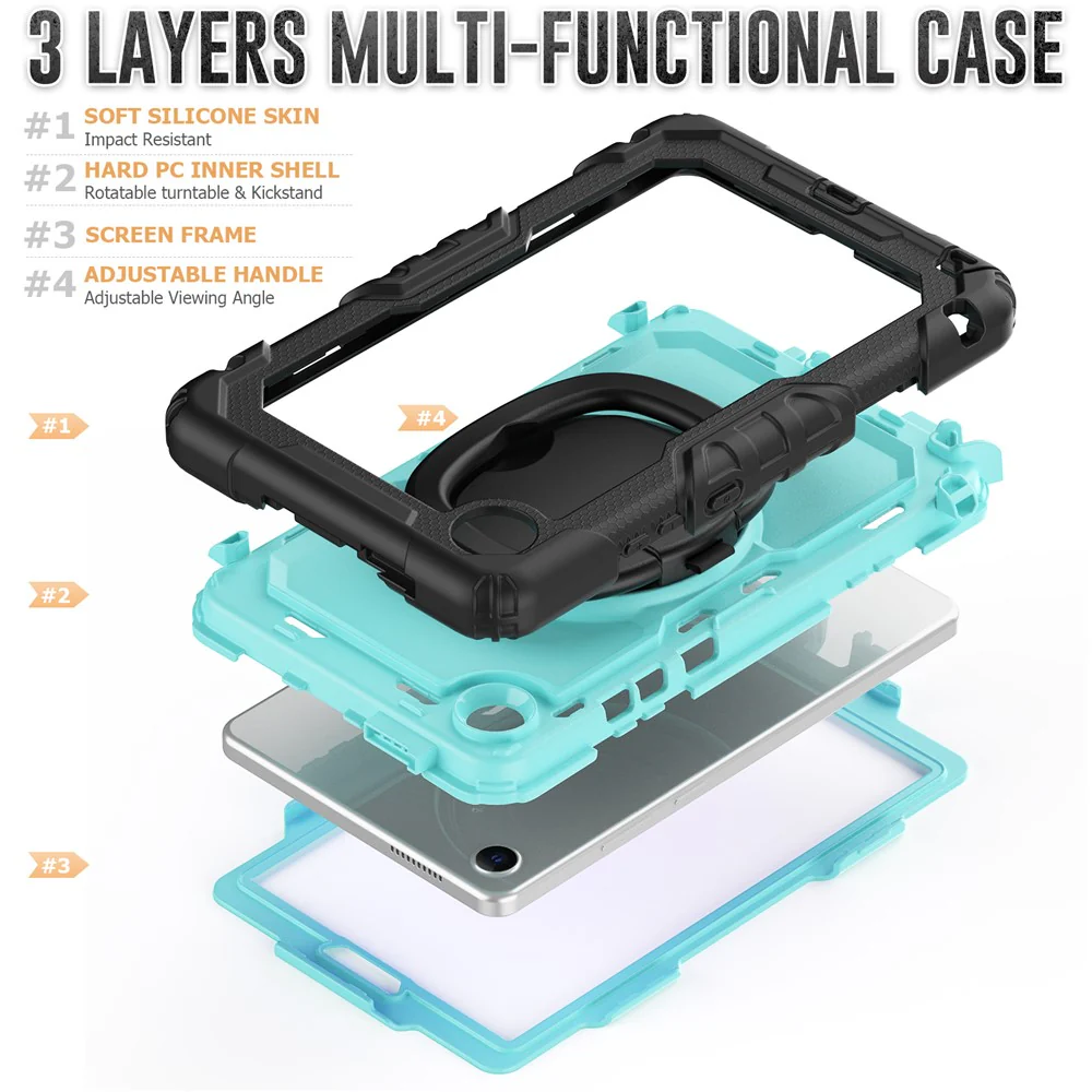 For Lenovo Tab K9 TB305FU Case Ring Kickstand PC + Silicone Shockproof Tablet Cover - Baby Blue / Black - Image 7