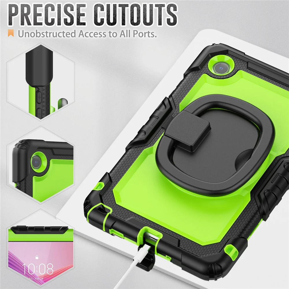 For Lenovo Tab K9 TB305FU Case Ring Kickstand PC + Silicone Shockproof Tablet Cover - Black / Yellowgreen - Image 6