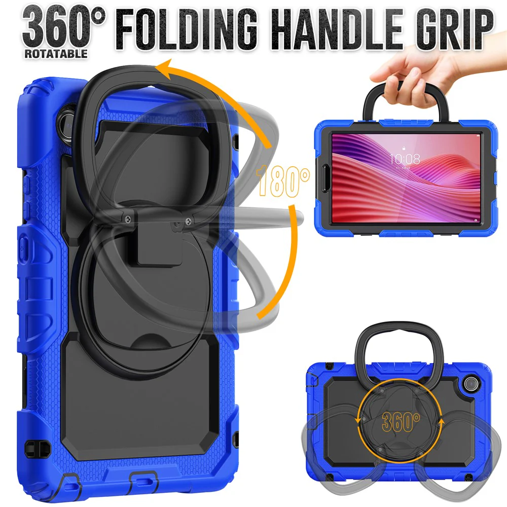 For Lenovo Tab K9 TB305FU Case Ring Kickstand PC + Silicone Shockproof Tablet Cover - Dark Blue - Image 3