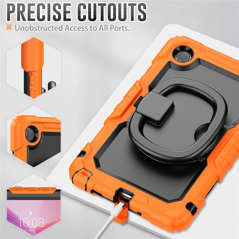 For Lenovo Tab K9 TB305FU Case Ring Kickstand PC + Silicone Shockproof Tablet Cover - Orange - Image 6