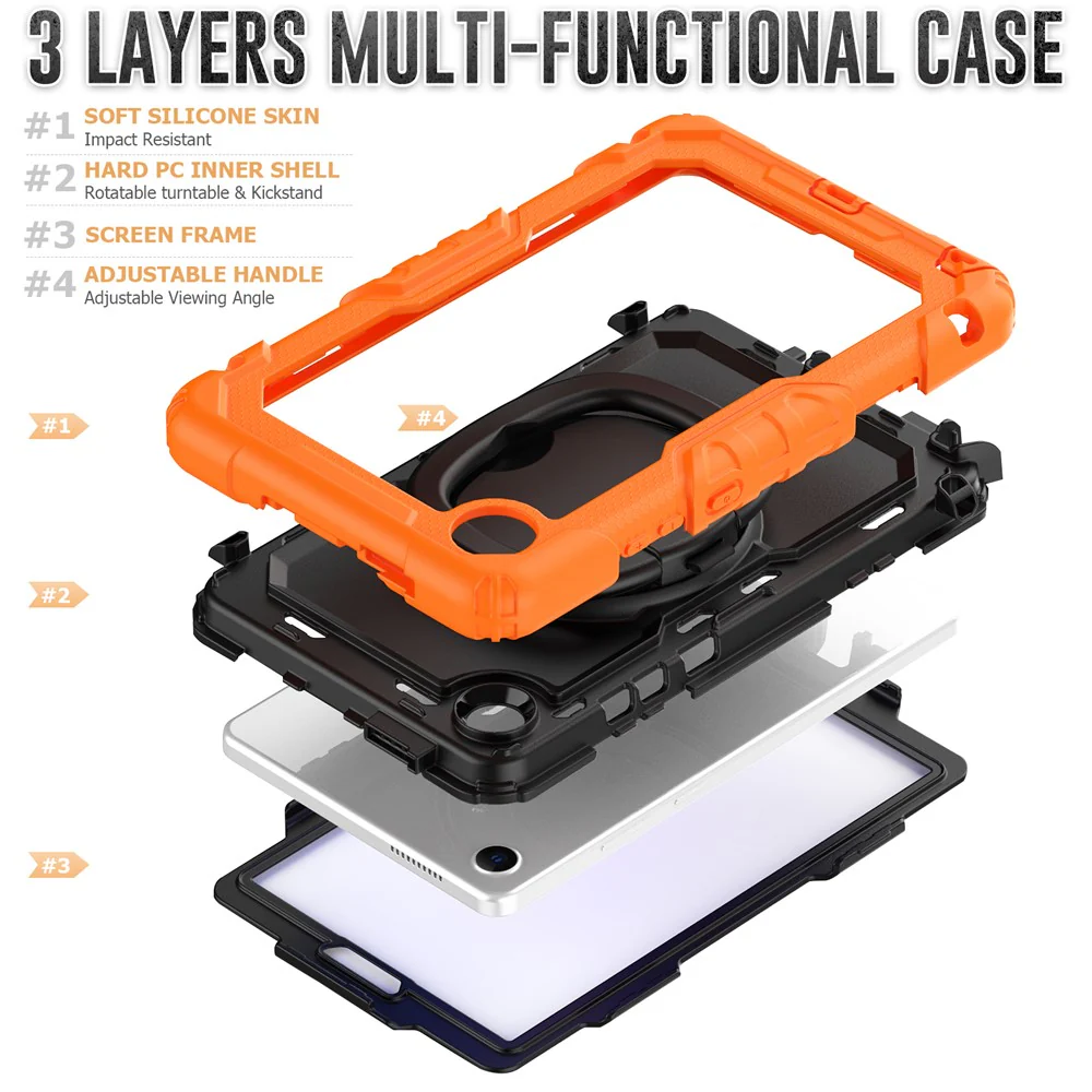 For Lenovo Tab K9 TB305FU Case Ring Kickstand PC + Silicone Shockproof Tablet Cover - Orange - Image 7
