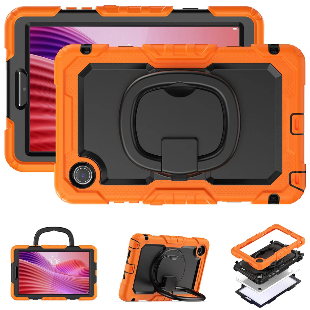 For Lenovo Tab K9 TB305FU Case Ring Kickstand PC + Silicone Shockproof Tablet Cover - Orange - Image 8