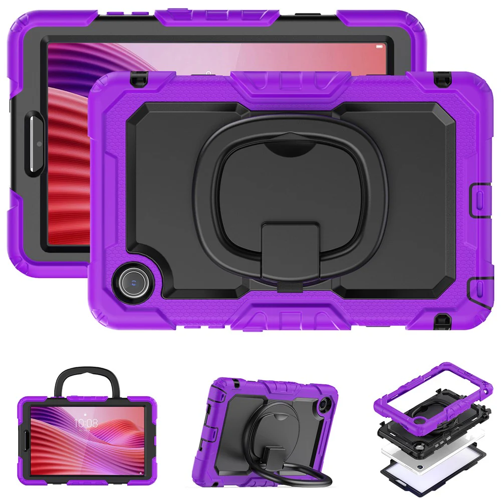 For Lenovo Tab K9 TB305FU Case Ring Kickstand PC + Silicone Shockproof Tablet Cover - Purple - Image 8