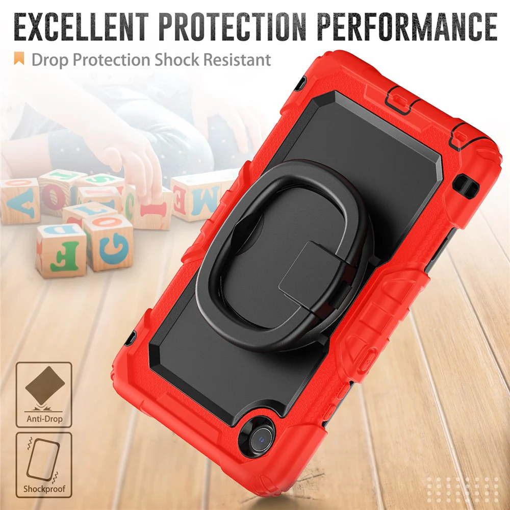 For Lenovo Tab K9 TB305FU Case Ring Kickstand PC + Silicone Shockproof Tablet Cover - Red - Image 4