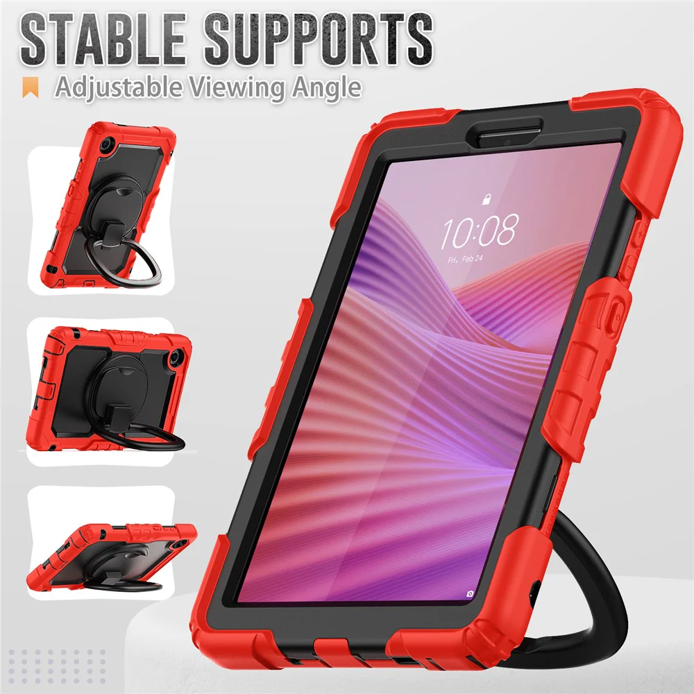 For Lenovo Tab K9 TB305FU Case Ring Kickstand PC + Silicone Shockproof Tablet Cover - Red - Image 5