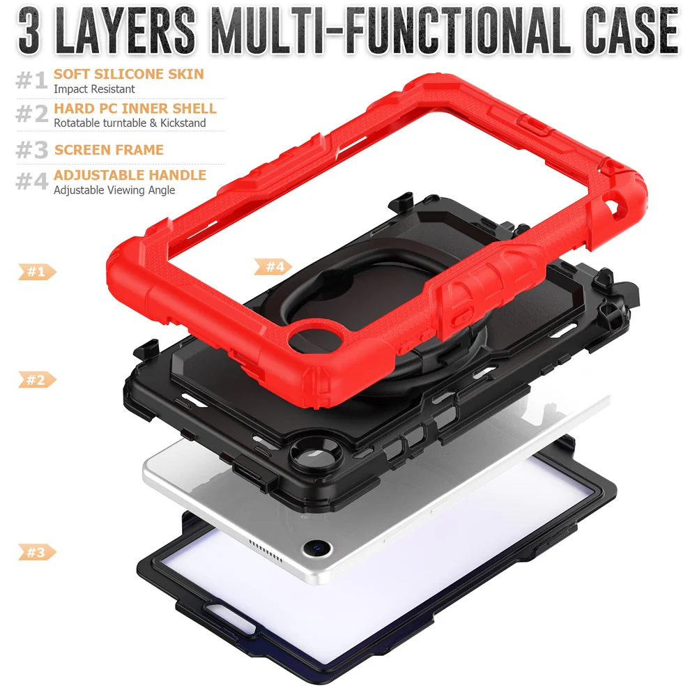 For Lenovo Tab K9 TB305FU Case Ring Kickstand PC + Silicone Shockproof Tablet Cover - Red - Image 7