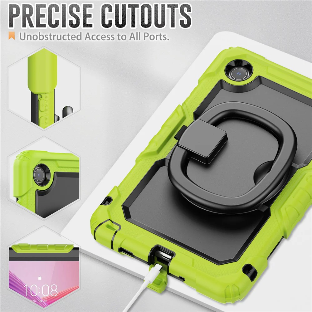For Lenovo Tab K9 TB305FU Case Ring Kickstand PC + Silicone Shockproof Tablet Cover - Yellowgreen - Image 6