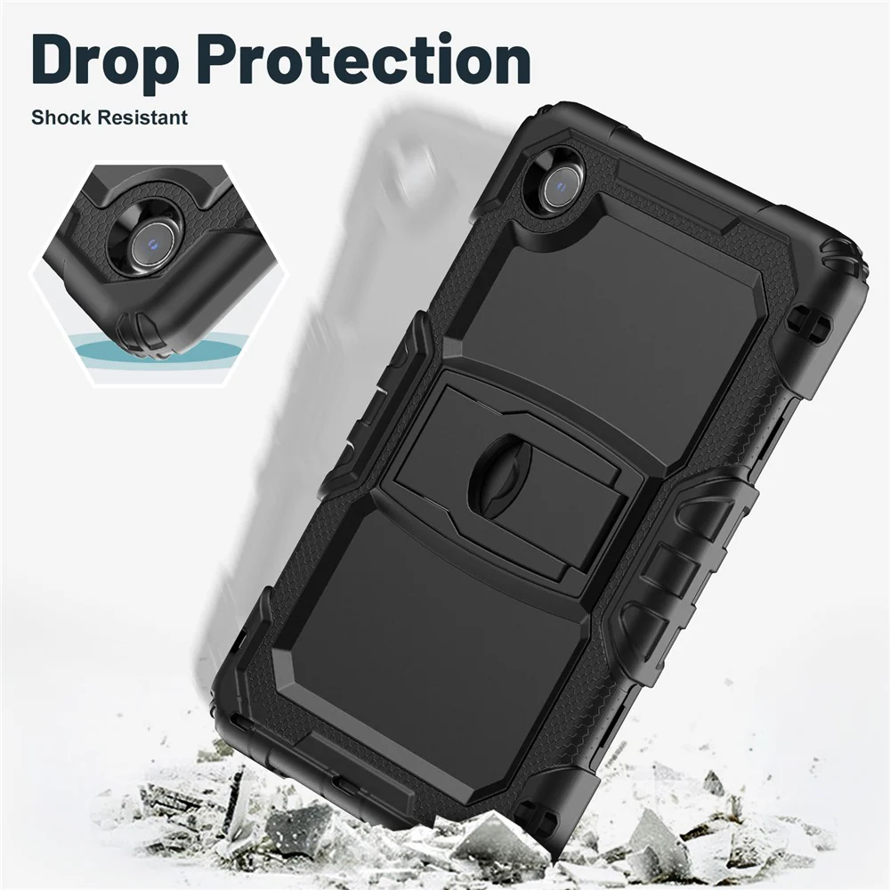 For Lenovo Tab K9 TB305FU Case with Shoulder Strap Kickstand PC + Silicone Shockproof Tablet Cover - Black - Image 6