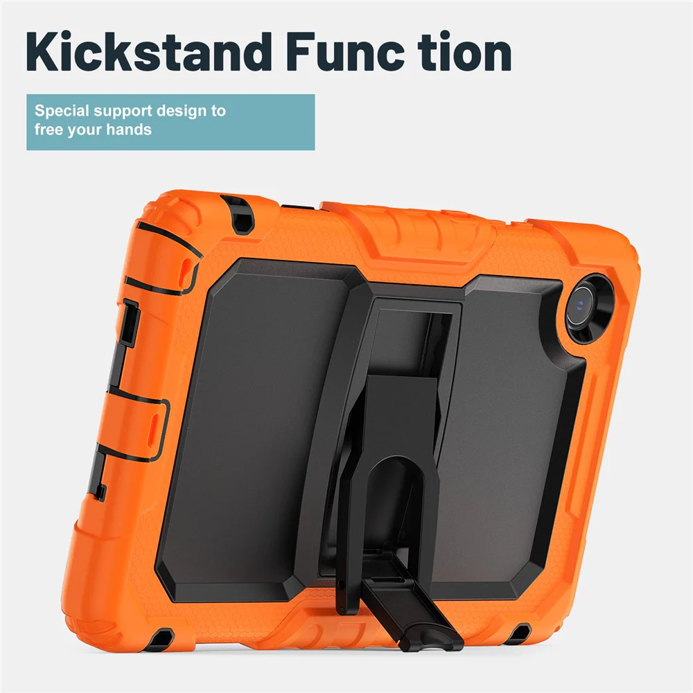 For Lenovo Tab K9 TB305FU Case with Shoulder Strap Kickstand PC + Silicone Shockproof Tablet Cover - Orange - Image 3