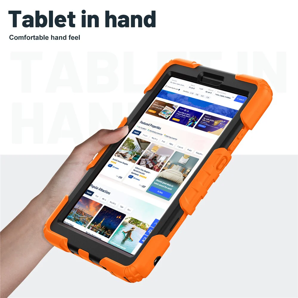 For Lenovo Tab K9 TB305FU Case with Shoulder Strap Kickstand PC + Silicone Shockproof Tablet Cover - Orange - Image 4