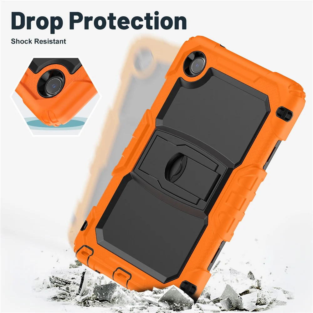 For Lenovo Tab K9 TB305FU Case with Shoulder Strap Kickstand PC + Silicone Shockproof Tablet Cover - Orange - Image 6