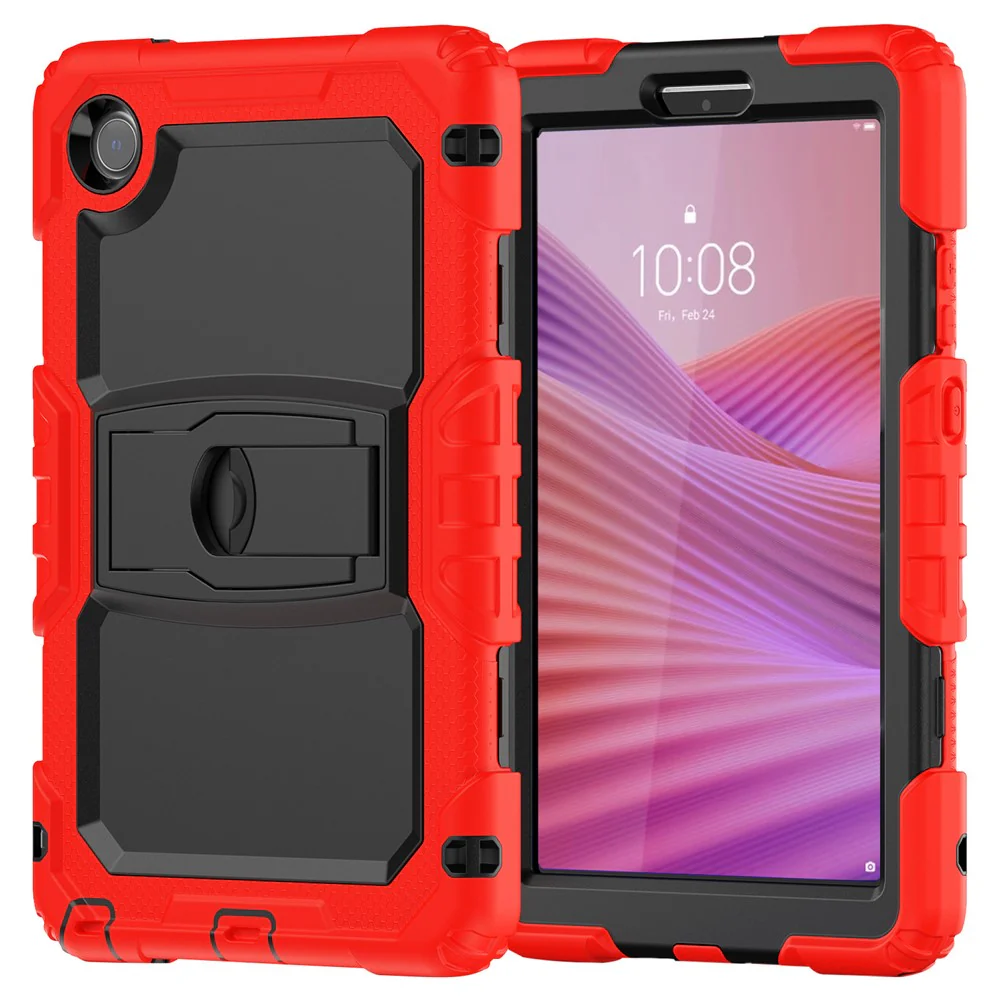 For Lenovo Tab K9 TB305FU Case with Shoulder Strap Kickstand PC + Silicone Shockproof Tablet Cover - Red - Image 2