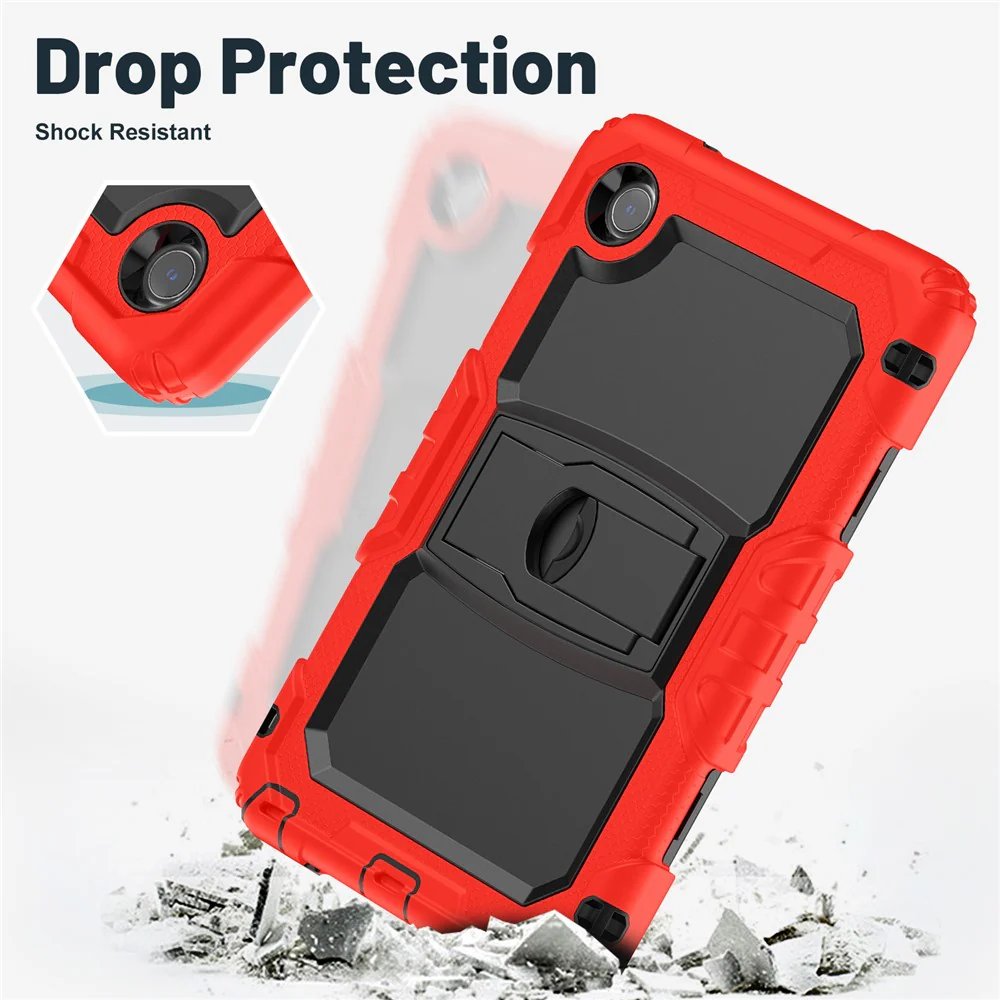 For Lenovo Tab K9 TB305FU Case with Shoulder Strap Kickstand PC + Silicone Shockproof Tablet Cover - Red - Image 6