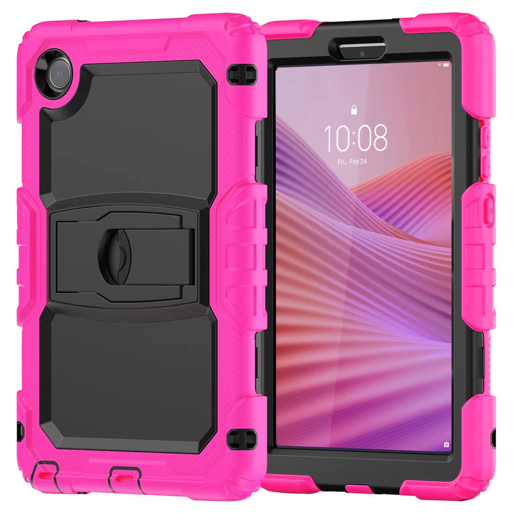 For Lenovo Tab K9 TB305FU Case with Shoulder Strap Kickstand PC + Silicone Shockproof Tablet Cover - Rose - Image 2