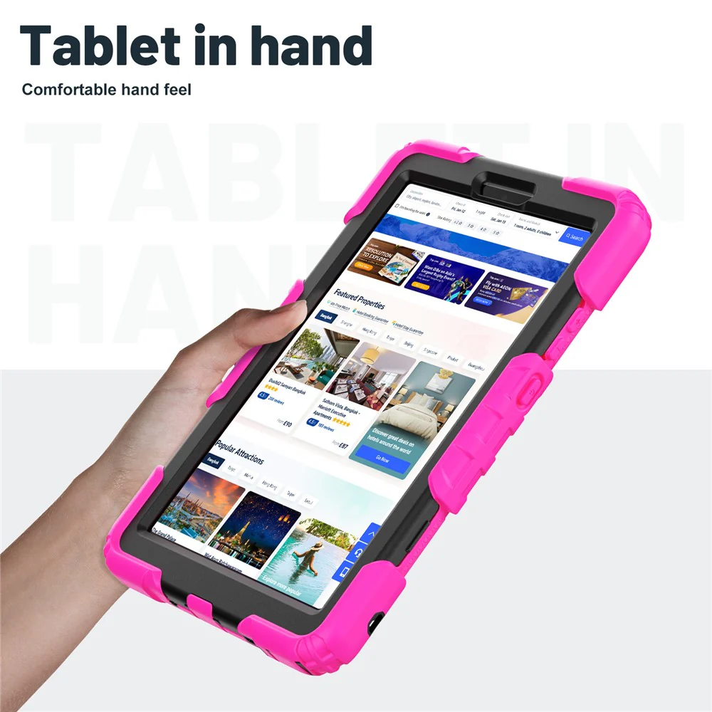 For Lenovo Tab K9 TB305FU Case with Shoulder Strap Kickstand PC + Silicone Shockproof Tablet Cover - Rose - Image 4