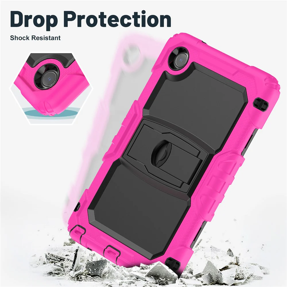 For Lenovo Tab K9 TB305FU Case with Shoulder Strap Kickstand PC + Silicone Shockproof Tablet Cover - Rose - Image 6
