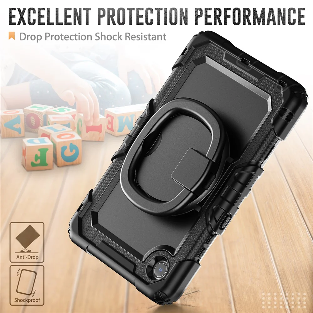 For Lenovo Tab K9 TB305FU Kickstand Case PC + Silicone Tablet Cover with Shoulder Strap - Black - Image 4